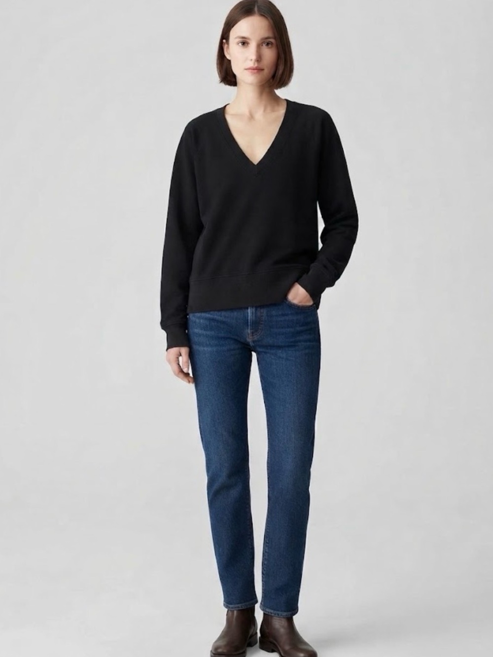 Rag & Bone V-Neck Pullover Sweatshirt in Black